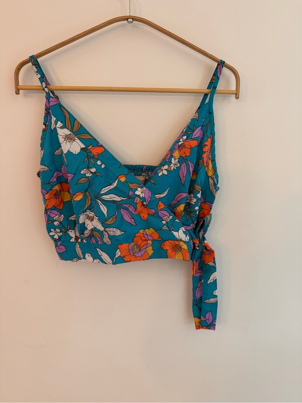 OG collective Floral Side-Tie Crop Top in Teal